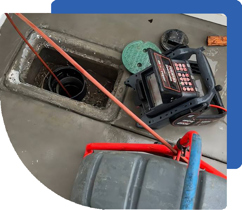 Drain inspection with camera and cables.