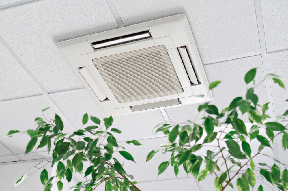Ceiling-mounted HVAC vent providing indoor air circulation.
